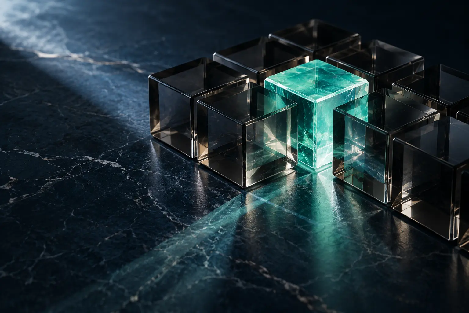 A jade prism selected among smoked glass modules